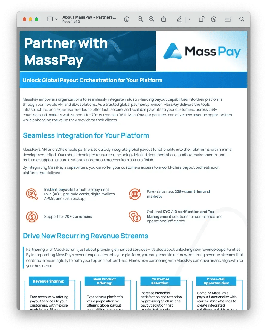 About MassPay - Partners Data Sheet Screenshot