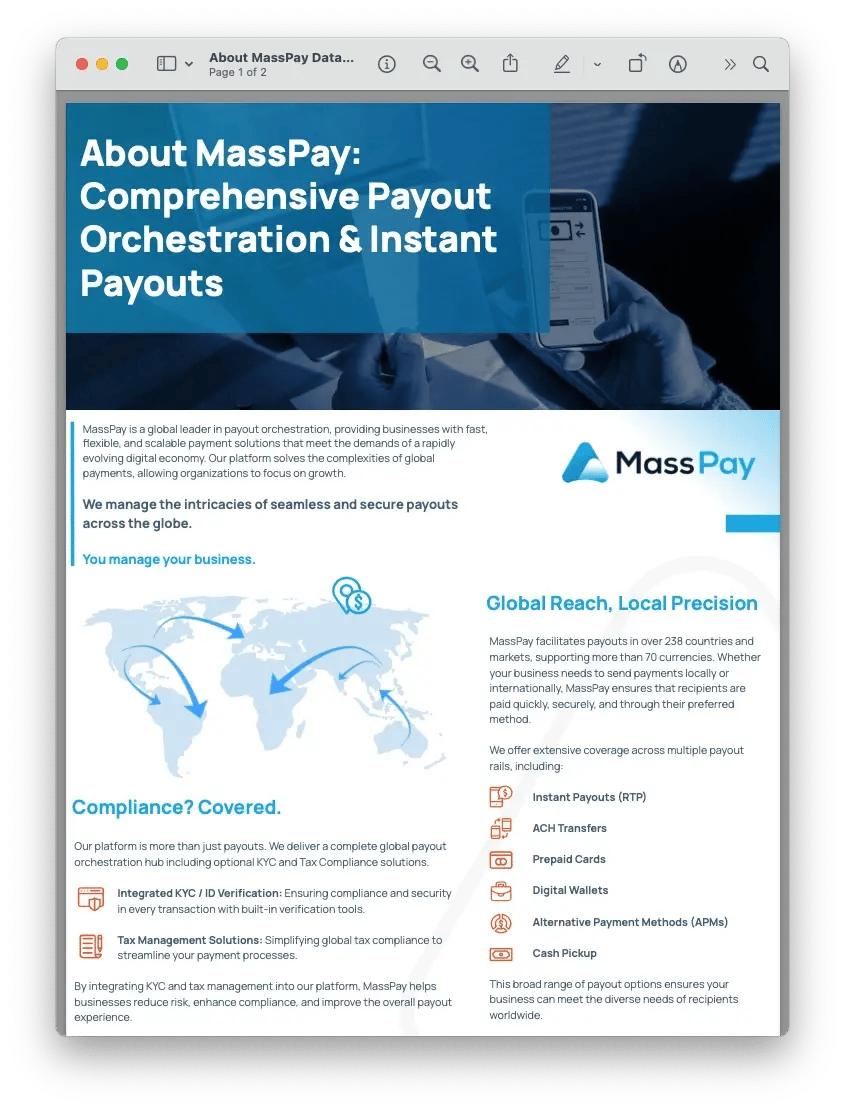 About MassPay Data Sheet Screenshot